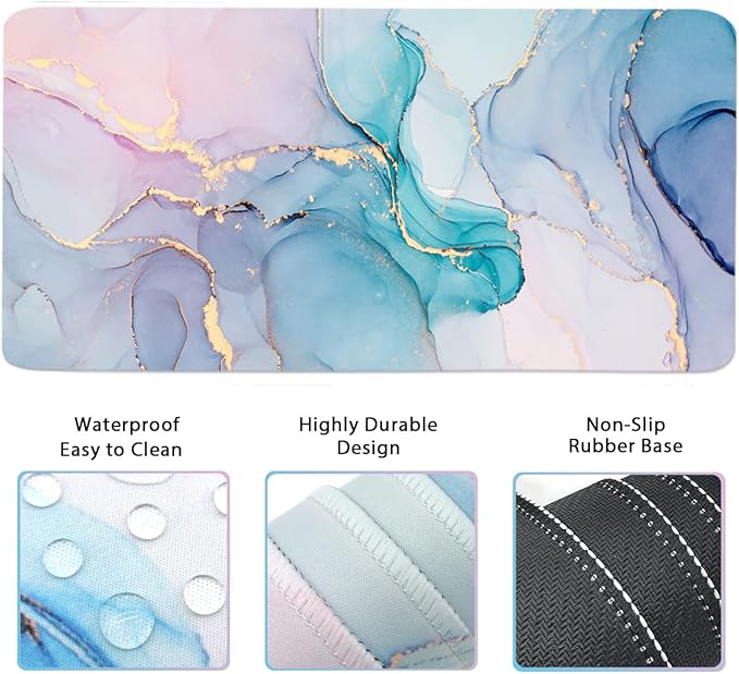 4-in-1 Large Gaming Mouse Pad, Keyboard Wrist Rest Pad & Wrist Support Mousepad Set, Extended Desk Pad Waterproof Desk Mat for Home Office Study Game - Blue