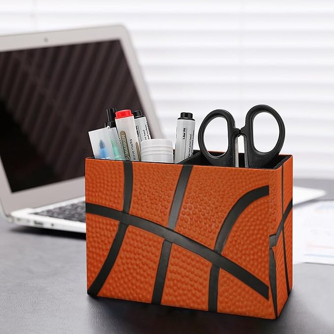 Pen Holder, Pencil Holder for Desk Organizer, Sport Ball Basketball PU Leather Pencil Cups Desktop Stationery Storage Makeup Brush Holder Pen Organizer for Office Home