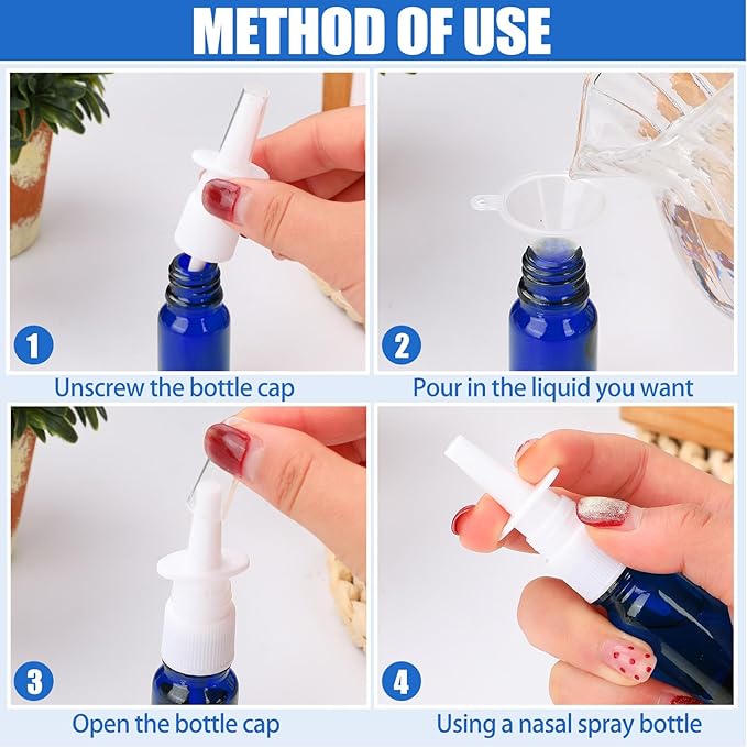 20 Pcs Nasal Spray Bottle, 10ML/0.35OZ 12 Pcs Glass Bule Refillable Empty Nasal Spray Bottles with 4 Pcs Funnels and 4 Pcs Labels