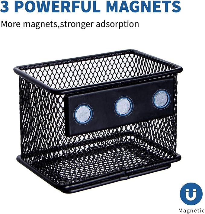 dedoot 6 Pack Magnetic Pen Holder, 3.45x2.3x2.6inch Magnetic Basket Locker Organizer Metal Mesh Pencil Memo Holder for Whiteboard, Fridge, Desk, Offices