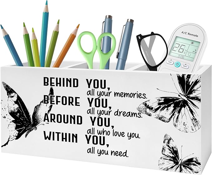 Retro Butterfly Graduation Pencil Pen Holder for Desk, Behind You All Your Memories Wooden Pencil Holder Organizer for Home Office Desk Accessories, Graduation Gifts for Her