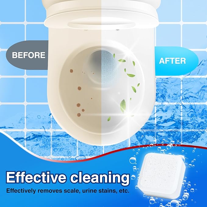 OceanBreezy Toilet Bowl Cleaner Bleach Tablets – Deep Cleaning & Deodorize, Effectively Removes Hard Stains (24-Pack Year Supply), Septic-Safe, Bathroom Cleaning Supplies