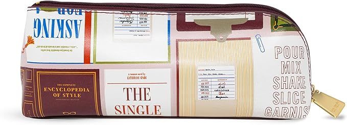 kate spade new york Pen and Pencil Case with Office Supplies, Zip Pouch Includes Pencil Sharpener, Eraser, Ruler, and 2 Wooden Pencils (Book Club)
