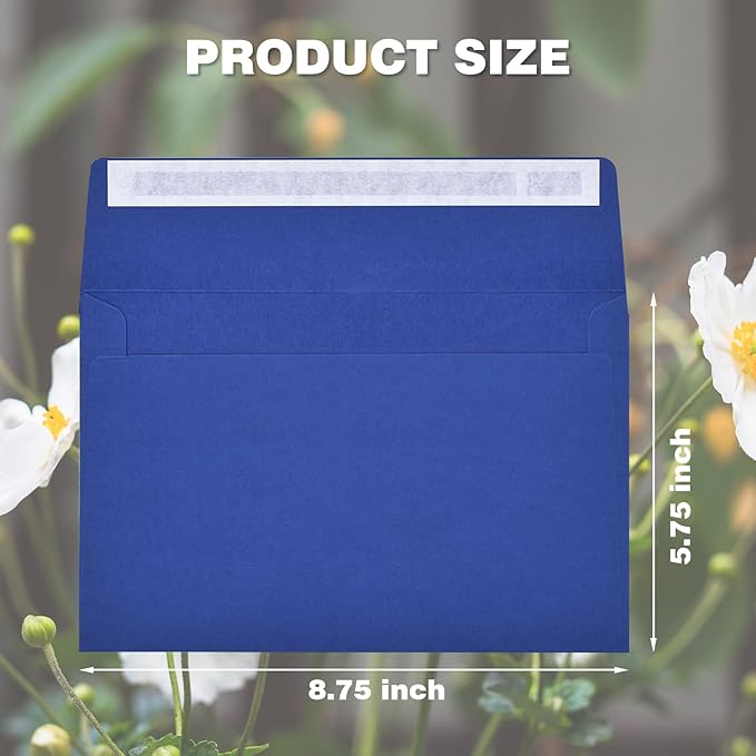 5-3/4 x 8-3/4 Inches A9 Blank Invitation Envelopes 50 Pack - Blue Self Seal Envelopes for Invites, Greeting Cards, Stationery & Mailing (Peel & Seal)
