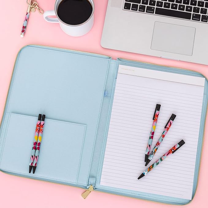 kate spade new york Black Ink Pen Set of 5, Cute Click Pens, Plastic Retractable Pens for Writing and Journaling (Safari Floral)