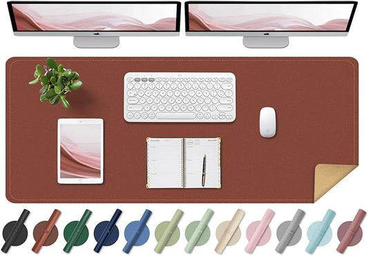 BLESWIN Large Desk Pad Mat 47.2"" x 17"", Office Desk Mat, Non-Slip PU Leather & Cork Desk Blotter for Keyboard and Mouse, Large Desk Mat, Large Mouse Pad for Office & Home(Brown)
