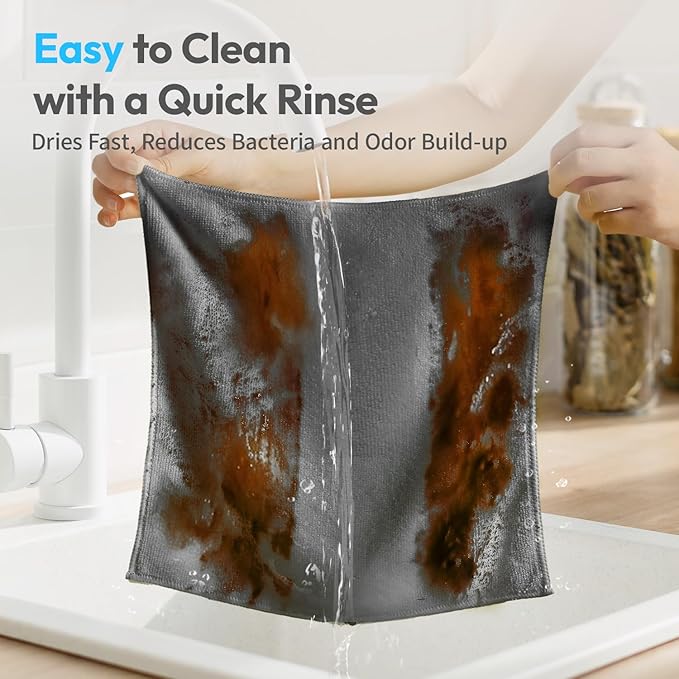 Microfiber Cleaning Cloths 12”x12” 24Pack Grey Lint Free Kitchen Cloths - Extra Thick, Streak-Free, Lint-Free, Fast Absorbent - Reusable Multi-Purpose Housekeeping Rags for Cars, Dishes, Floors, Tiles