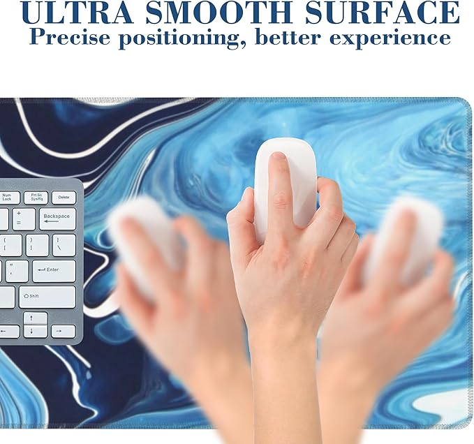Large Gaming Mouse Pad for Desk Blue Marble Art Big Desk Mat Extended Mousepad with Stitched Edge and Non-Slip Base Long Computer Keyboard Mouse Mat for Home Office Work, 11.8 x 31.5 Inch