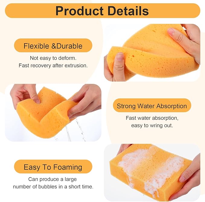 10 Pcs Large Sponge Bulk, 7.1 x 4.7 x 2 Inch Large Cellulose Sponges, Super Absorbent and Non-Scratch, Handy Sponges Cleaning for Kitchen, Bathroom, Countertops, Car Wash