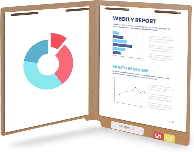 Blue Summit Supplies 50 Brown Fastener File Folders, Reinforced Metal Pronged Tab Files, Letter Size, Kraft