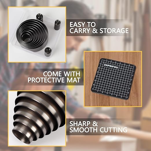 21 Pieces Leather Circle Cutter Tool Set, Hole Punch Tools with 1-12mm 15 20 25 30 35 40 45 50 55mm, High Carbon Steel Round Cutting Dies, Hole Punch Tool Kit for DIY Leather Crafts