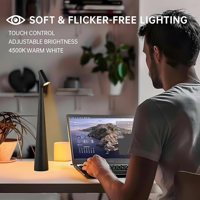 Cordless Small Table Lamps,3 Levels Brightness Portable Desk Lamp,Rechargeable Battery Lights for Outdoor, Restaurant, Bedside, Baby Night Light,Gifts(Black)