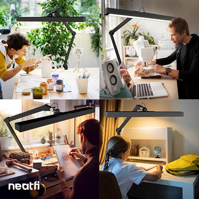 Neatfi 3,000 Lumens Ultra LED Desk Lamp with Clamp, 30W Dimmable Monitor Light, 5 Brightness Levels & 5 Light Modes (Black, 28 Inches with Metal Arm)