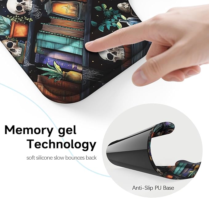 Ergonomic Mouse Pad with Gel Wrist Rest (1"& 1.2" Dual Height) - Mouse Pads Compact Mousepad Desk Mat Office, Gaming & Carpal Tunnel Relief | Non-Slip Rubber Base | Gothic Bookshelf