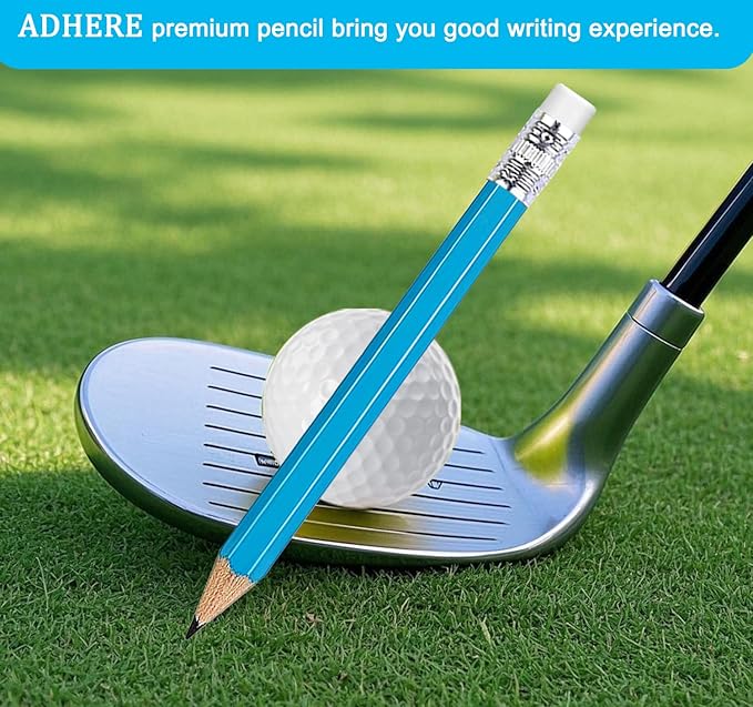 Adhere 25pcs Golf Pencils with eraser Hexagon Wooden Pencils Graphite 2B for Golf Event Scoring,Classroom,Wedding,Company Meetings,Pew, Pocket (z-Light blue・Hexagon・50pcs)