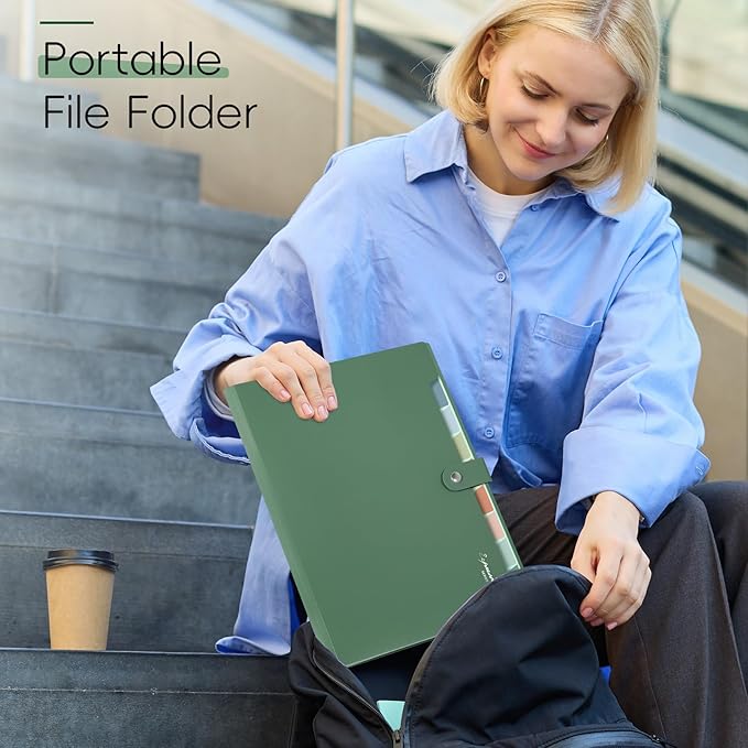 Sooez Elegant Accordion File Organizer with Labels, 8 Pocket Expanding File Folder, Portable Folders for Documents, Cute Paper Organizer for School Office Supplies, Letter Size, Black