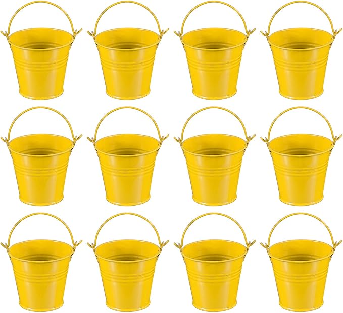 PATIKIL 2.7"x2.3" Small Metal Buckets with Handle, 12 Pcs Mini Galvanized Bucket Colorful Easter Buckets for Crafts Party Favors Decoration, Yellow