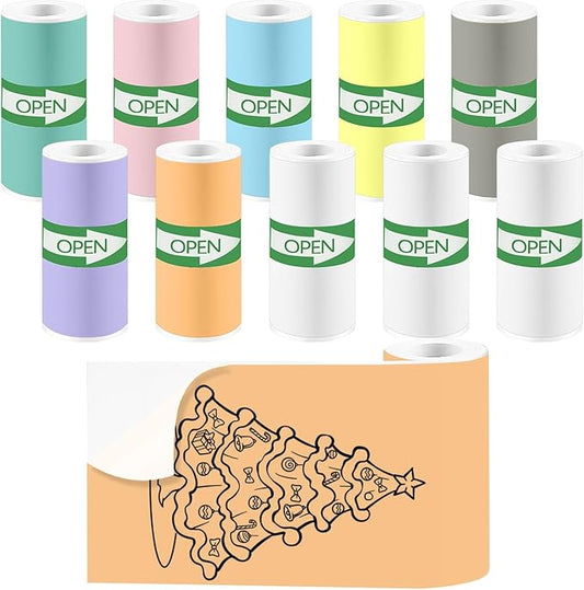 10 Rolls Colorful Mini Thermal Printer Sticker Paper, 57x25mm, High-Contrast Sticker Paper for Mini Pocket Printer, BPA-Free