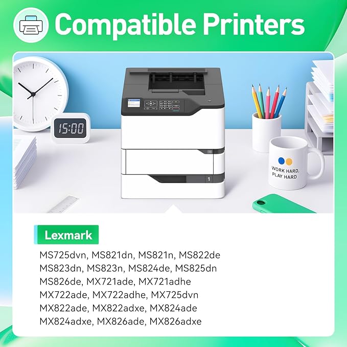 58D1X00 Toner Cartridge with Chip 1-Pack Black Extra High Yield Compatible Replacement for Lexmark MS725 MS821 MS822 MS823 MS824 MS825 MS826 MX721 MX722 MX725 MX822 MX824 MX826 Laser Printer Ink dn