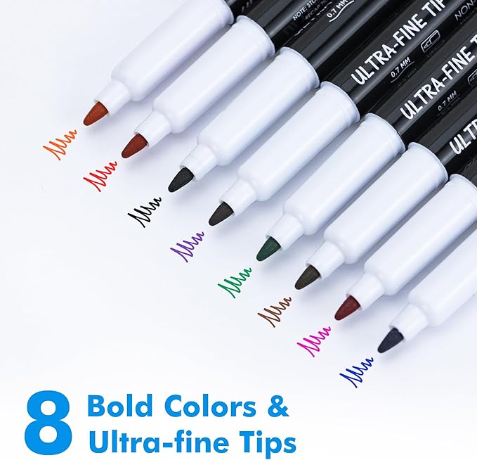 maxtek Dry Erase Markers Ultra Fine Tip, 0.7mm, Low Odor,12 Count Whiteboard Markers, 8 Assorted Colors