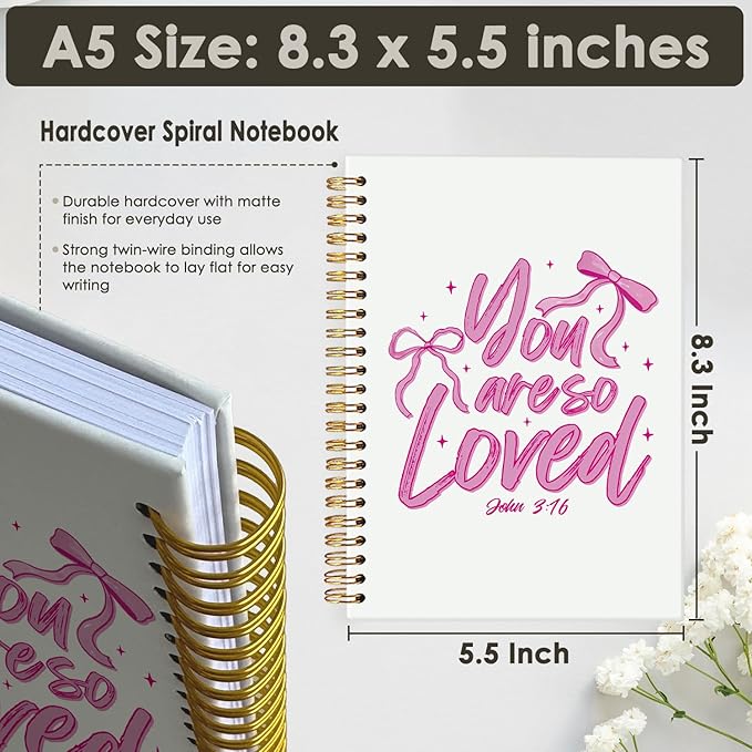 Cute Notebook, Coquette Pink Bow Notebook Journals, You are So Loved for Women, Coquette Office Supplies, Hardcover Spiral Notebook 5.5x8.3