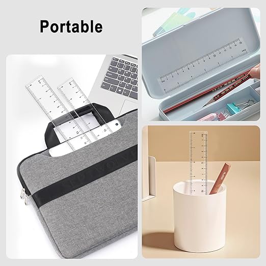 4 Pack Plastic Measuring Tool - 8 inch & 6 inch Straight Ruler with Inches and Metric for School, Office, Construction (Clear, 20cmx2, 15cmx2)