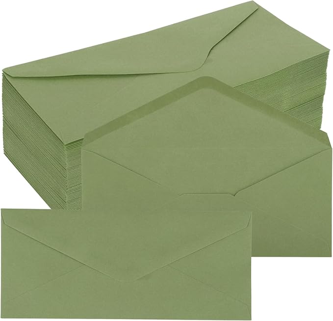 Whaline 50Pcs Business Envelopes Sage Green Mailing Envelopes V-Flap Envelope for Invitations Mailing Letters Checks Sending Card, 4 1/8 x 9 1/2 Inch