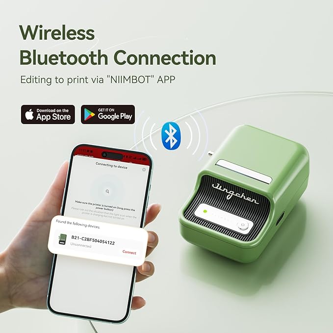 NIIMBOT B21 Label Maker Machine with Tape 2Inch Portable Sticker Printer Thermal Labeler for Jar Price Address Label for Business Home Office Organization, Green