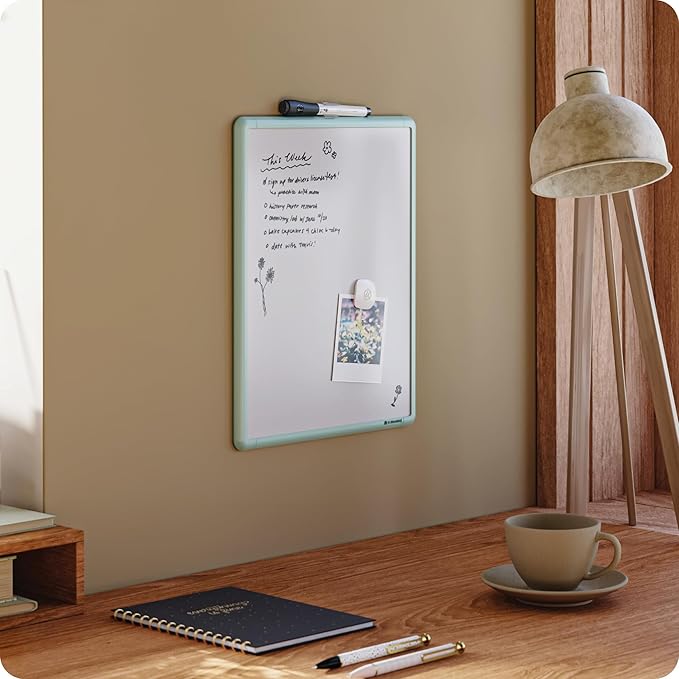U Brands Contempo Magnetic Dry Erase Board White Board, 11" x 14", Sage Green Modern Frame, Includes Magnet and Marker