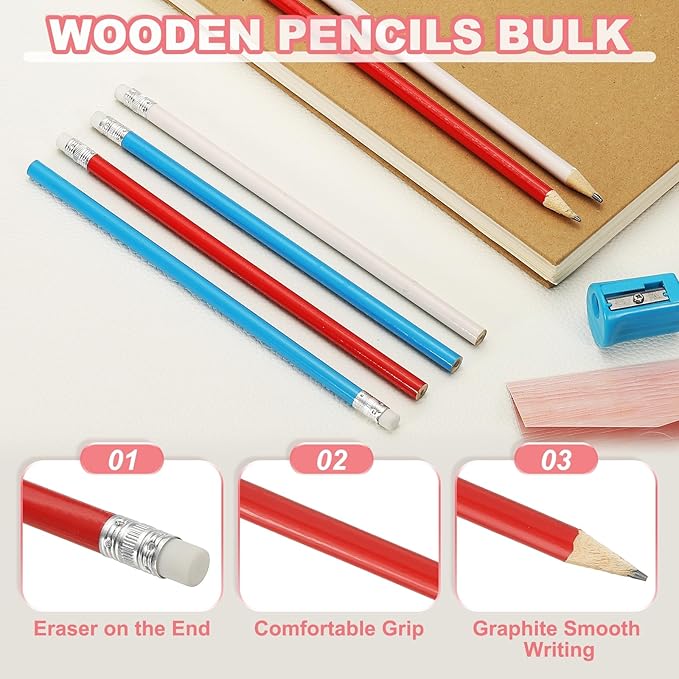 PATIKIL Round Wooden Pencils Bulk, 12 Pack HB Graphite Pencils with Eraser for Office Supplies, Engineering Marking Writing Art Drawing Supplies, Red