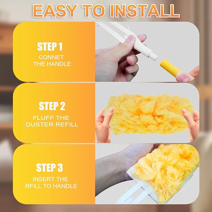Yicotira Duster Refill Compatible with Swiffer Duster, Heavy Duty Duster Refills Kit for Cleaning Dusting, Multi Surface 360 Feather Duster, 10 Count Disposable Refills with 1 Handle