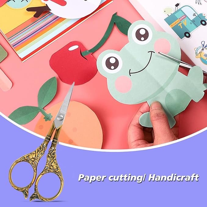 BIHRTC 4.5Inch Small Sharp Pointed Stainless Steel Scissors Craft Cross Detail Shears Thread Scissor for Sewing Craft Embroidery Needpoint Artwork DIY Tool Scissors Bronze Scissor