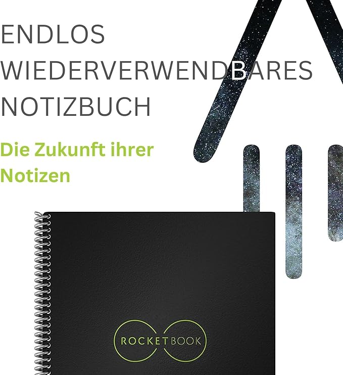 Rocketbook Core Reusable Spiral Notebook, Executive Size 6x8.8, Black - Dotted Pages, App-Connected, Erasable, Durable Cover, Ideal for School, Work, and Creative Projects