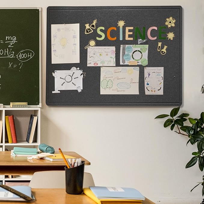 Large Bulletin Board - 48 x 36 Inches, Decorative Felt Pin Board for Wall - 4' x 3' Foldable Photo Display Board with Self-Adhesive Tape, Includes 20 Push Pins - Dark Gray