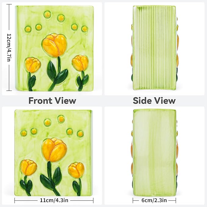 Book Vase Tulip Pencil Cup Pen Holder For Office Desk Decorative Books Yellow Flower Vase Cute Toothbrush Holders Home Decor Teacher Book Gifts for Women Small Makeup Brushes Holder