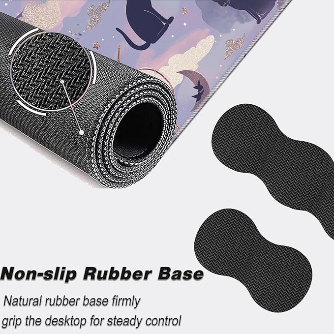 Keyboard Mouse Pad Set,Large Mouse Pad+Keyboard Wrist Rest+Wrist Support+Coaster,31.5x11.8in Extended Desk Mat for Computer Laptop Office Home - Cute Cat and Moon