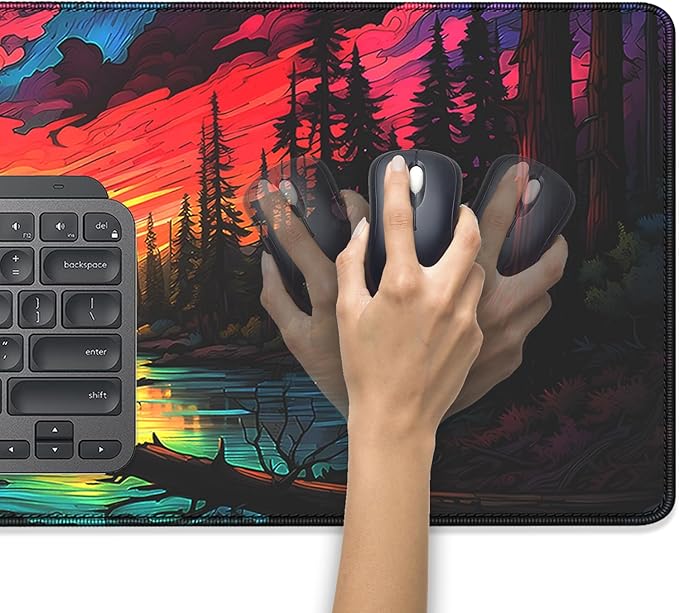 Colorful Clouds Sun Stream Forest Desk Pad Mouse Pad,Large Colorful Gaming Mouse Mat with Stitched Edges,Non-Slip Waterproof Rubber Base Mousepad for Office Work Home Desk Mat(27.5X11.8 in)