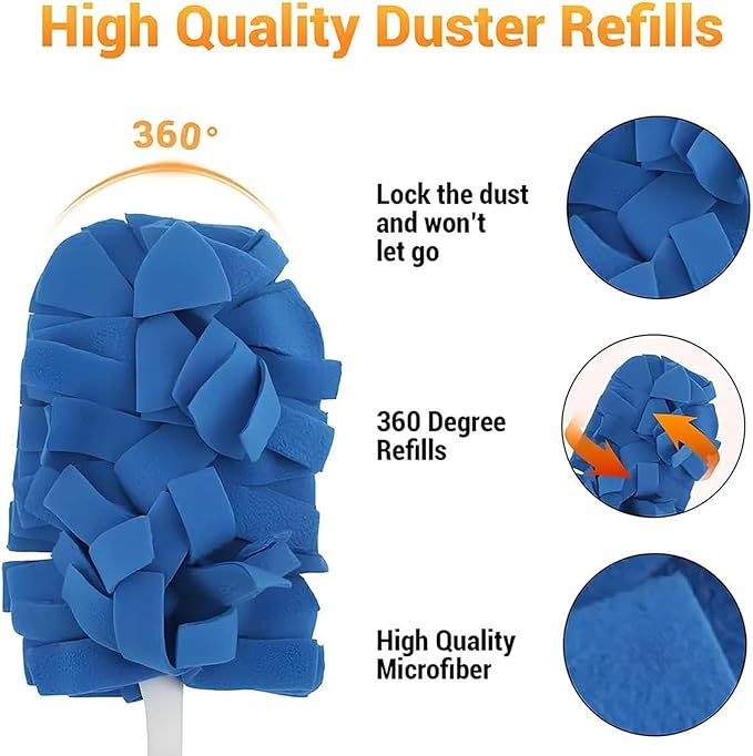 Reusable Microfiber Duster Refills, 360° Electrostatic Duster Refills — The Sustainable Choice for a Dust-Free Home, Washable Replacement Dusters, for Car Interiors, Electronics (Blue)