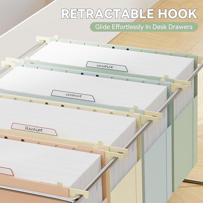 Plastic Hanging File Folders,Letter Size,6 Pack Heavy Duty 4" Expansion,Extra Capacity Hanging Folders with Tabs,Filing Cabinet Organizer for Office Home School,for Bulky Files,Pastel Color