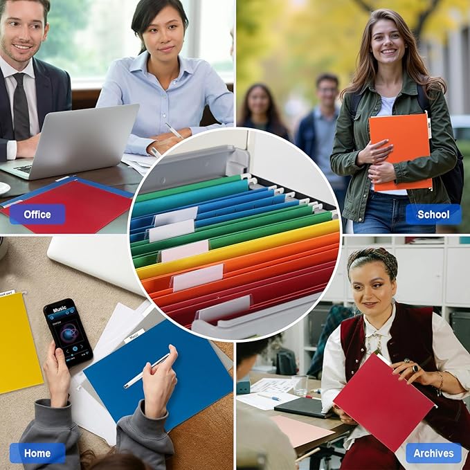 ViVin 20 Pack Letter Size Hanging File Folders with 20 Per Box, 1/5-Cut Adjustable Tabs, Hanging Folders Designed for Office Bulky Files, Filing Cabinets(Multicolored)