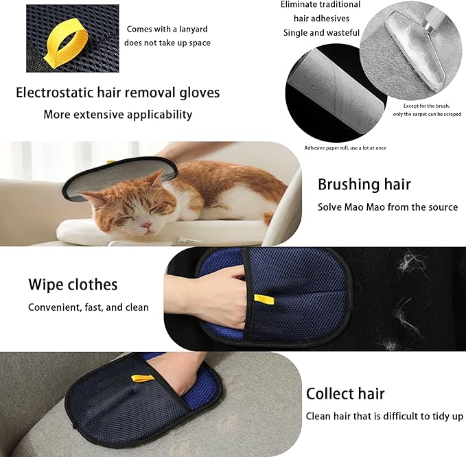 Yehenarn Pet Hair Remover Glove, 3PCS Cat Dog Hair Remover, Magic Electrostatic Pet Hair Brush Glove, Reusable Pet Hair Removal Tool for Furniture, Clothes, Couch, Bed, Carpet, Car Seat