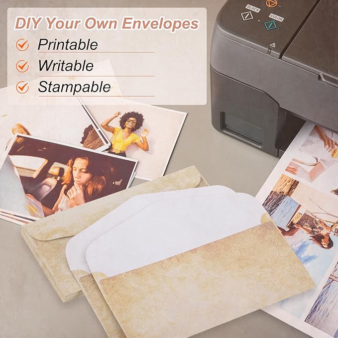 MECCANIXITY 48 Packs Envelopes Vintage Stationery Soft Beige Stationery Old Fashion Paper for Letter Writing, Invitations, Wedding-9 x 4 Inch