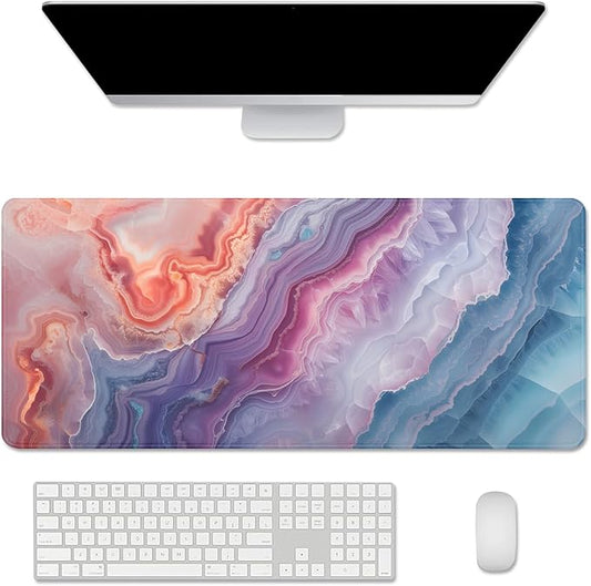 Geode Agate Aesthetics Mouse Pad Desk Mat Large Desk Pad Alfombrilla para Mouse Computer Pad Long Mousepad with Stitched Edge Non-Slip Rubber Base for Office School Home (27.5X11.8 in)