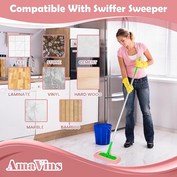5 Pack Reusable Microfiber Mop Pads Compatible with Swiffer Sweeper, Wet and Dry Flat mop Cover, Washable Pads for Surface/Hardwood Floor Cleaning (Mop is Not Included)