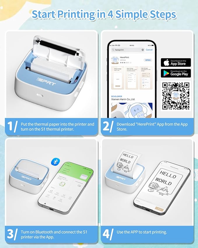 iDPRT Sticker Maker, Portable Thermal Printer with 1 Roll Sticker Paper, Bluetooth Inkless Printer Mini Label Maker for Study, DIY, Notes, Mini Label Maker with Multiple Template in Free App (Blue)