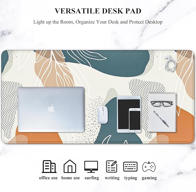 Auhoahsil Large Mouse Pad, XXL Desk Pad, Extened 35" x 15", Non-Slip Rubber Base, Stitched Edges, Superior Surface, Waterproof Keyboard Mat, Large Mousepad for Gamer, Office & Home, Desert Leaves