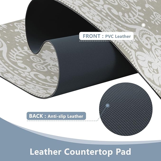 Mouse Pad Desk Mat Leather Desk Pad Large Gaming Desk Cover Protector Mat for Keyboard Computer Laptop Office Waterproof 35.4 x 16.5 Inch Lace Flowers Beige