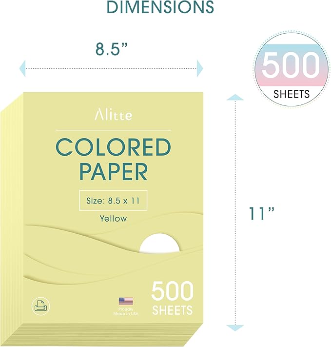 Colored Paper 500-Sheets - Yellow Paper, 8.5 x 11 Colored Printer Paper, Arts & Crafts, DIY Projects - School & Office Supplies - Pastel Copy Paper, 1 Ream, Made in the USA