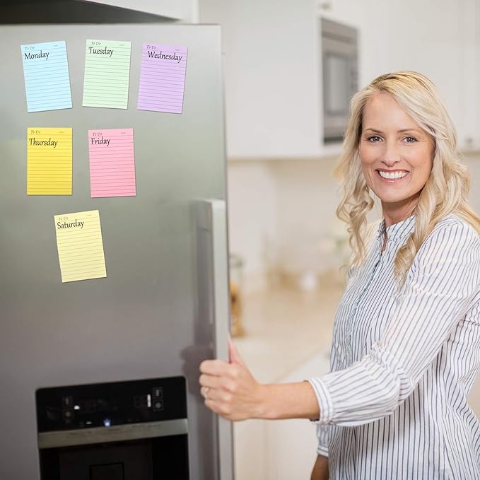 6 Pack to Do List Sticky Notes,4X6 in Lined Sticky Notes,300 Sheets Bright Color Self-Stick Note Pads,Super Adhesive Memo Pads, Easy to Post Notes for Study, Works and Daily Life (4X6 inch)