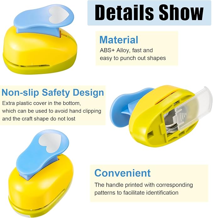 Chengu 3 Pack Craft Hole Punch 2,1 and 5/8 Inch Punch Paper Punchers with 10 Pcs Sticker, Cutter for Card Making Scrapbook DIY Albums Photos Office Supplies(Heart)